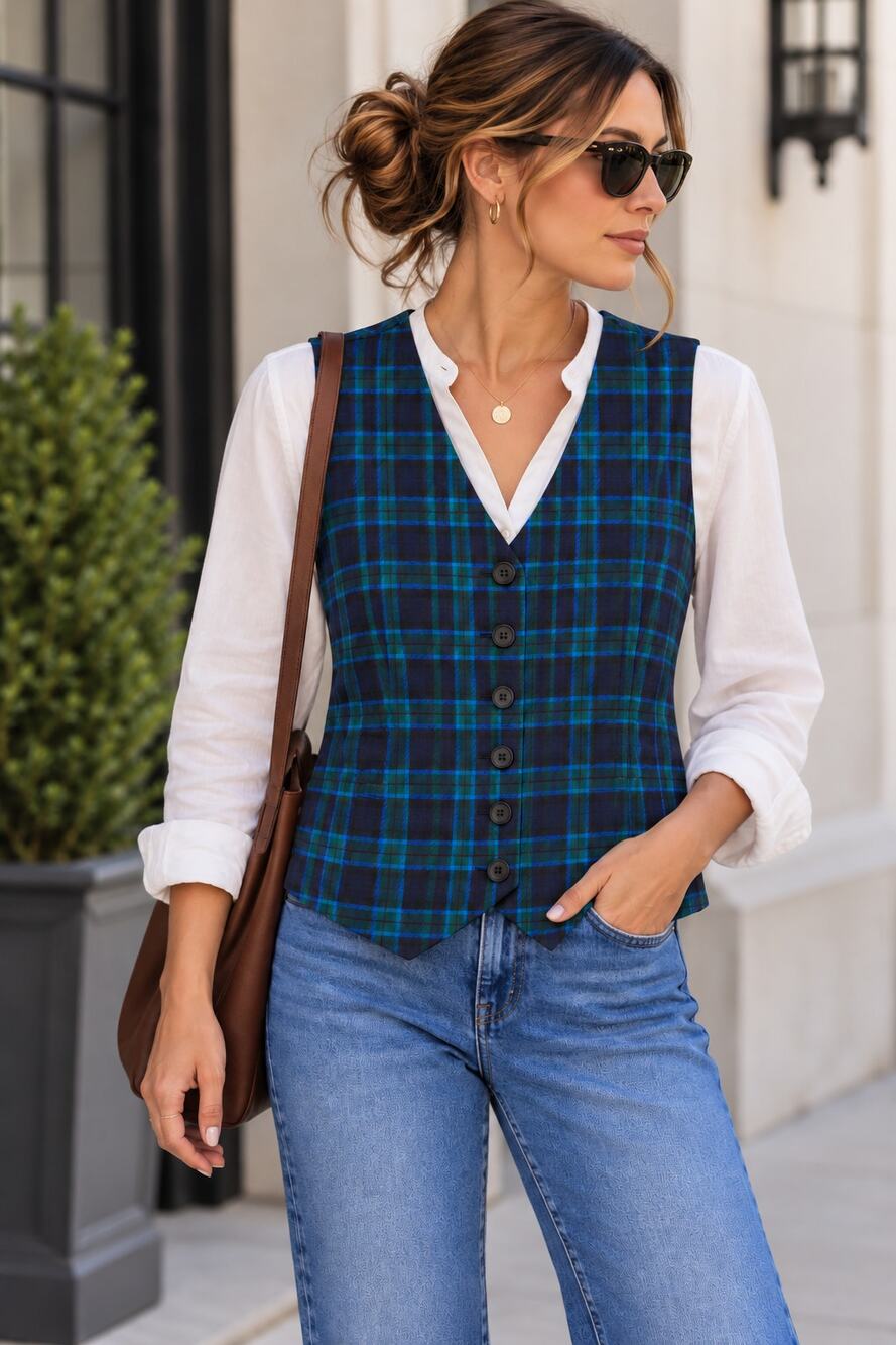 Vintage Pendleton Wool Plaid Vest Size 8 Petite USA Tartan Waistcoat